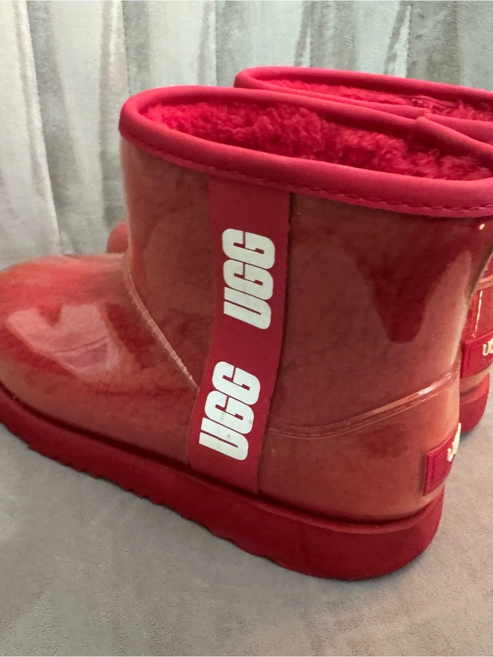 UGG Kids Red Glossy Shearling Ankle Boots